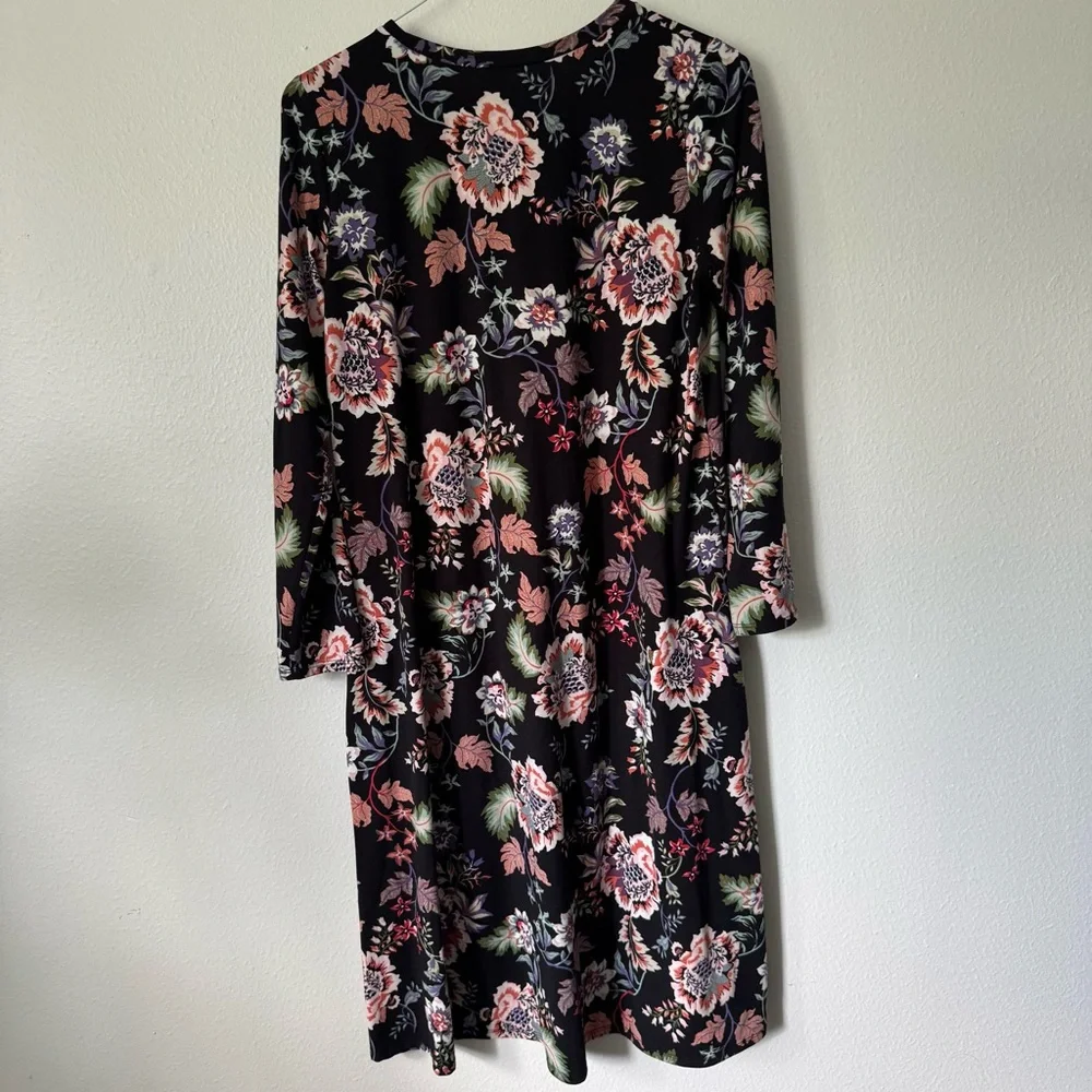 LARA Black Floral Midi Dress - Size Large $15 - Picture 6 of 6